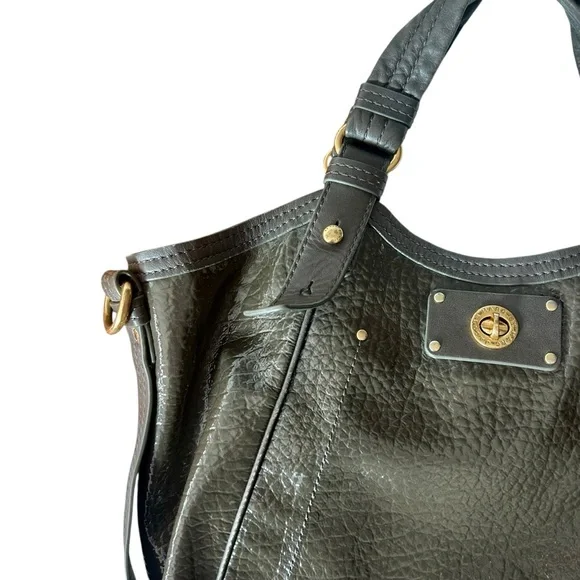 Marc Jacobs Fran Turnlock Shine Leather Tote Bag Olive - Picture 11 of 12